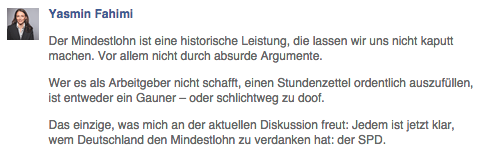 Yasmin Fahimi zeigt Unternehmern gerne, was sie von ihnen hält: Nichts!